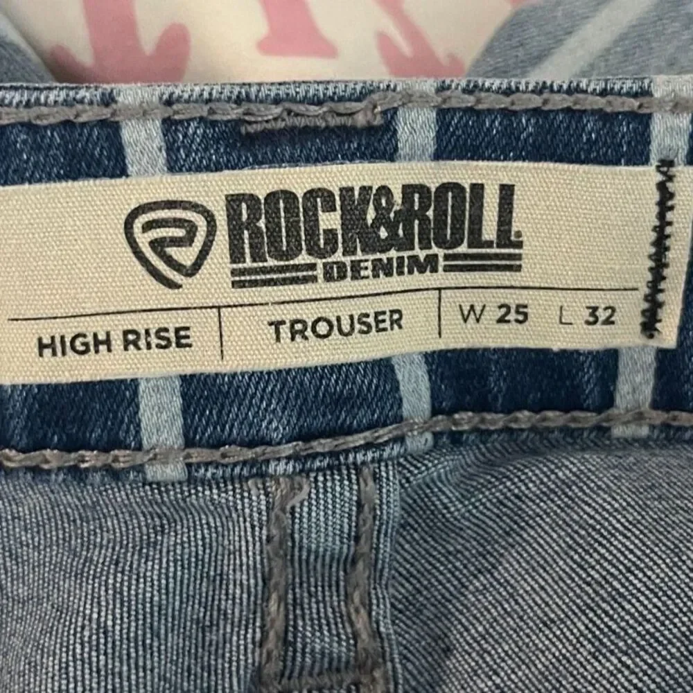 Rock & Roll Denim Women Size 25 High Rise Striped Trousers Bootcut Flare Jeans